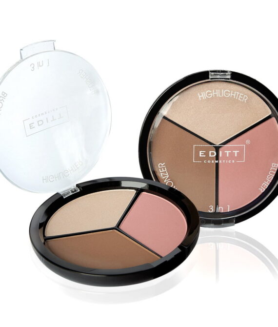 Zestaw do konturowania twarzy 3w1 – Rozświetlacz, Bronzer, Róż